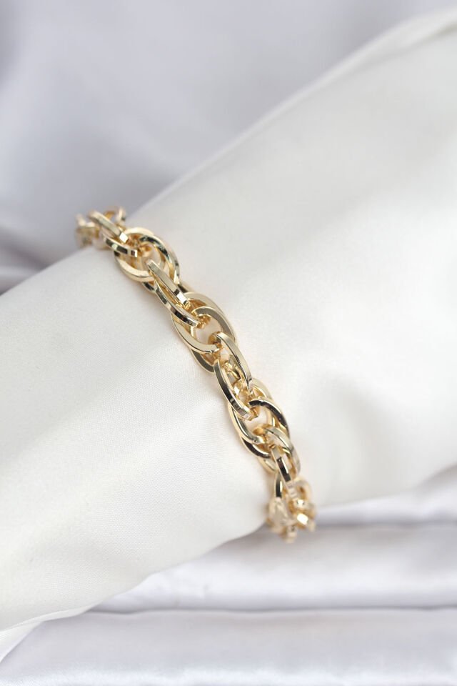 CM 14K Gold Renk Kalın Burgu Zincirli Model Kadın Bileklik