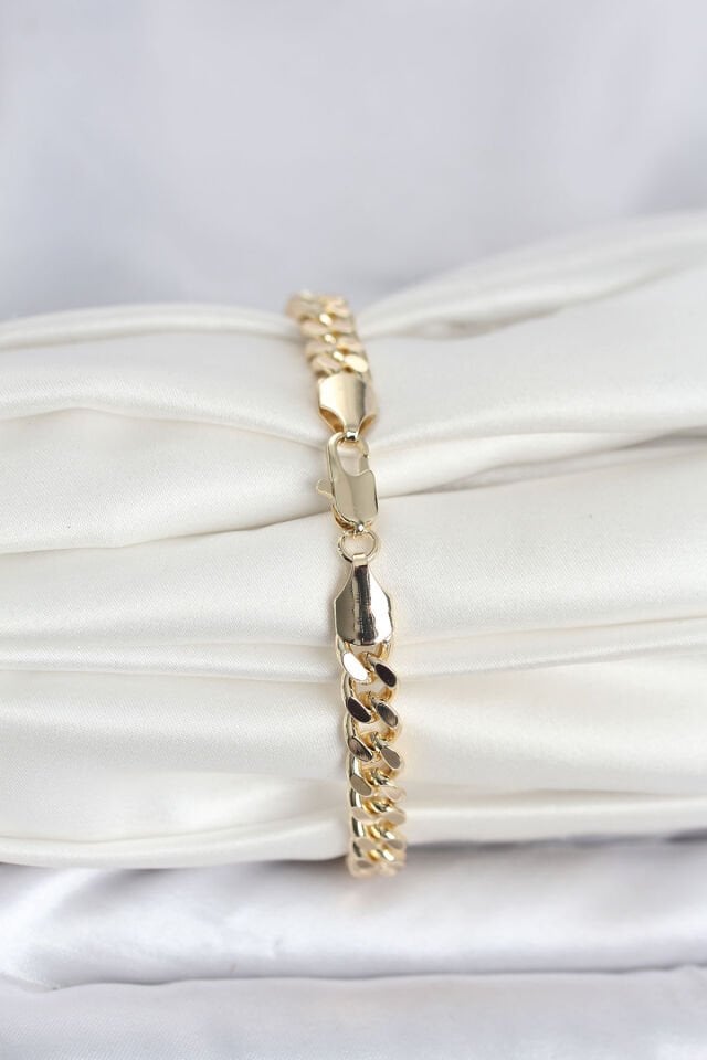 CM 14K Gold Renk Ezme Kalın Zincir Model Kadın Bileklik