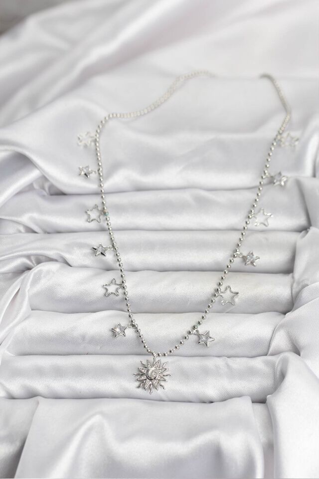 Pirinç Gümüş Renk Güneş Model Kadın Kolye