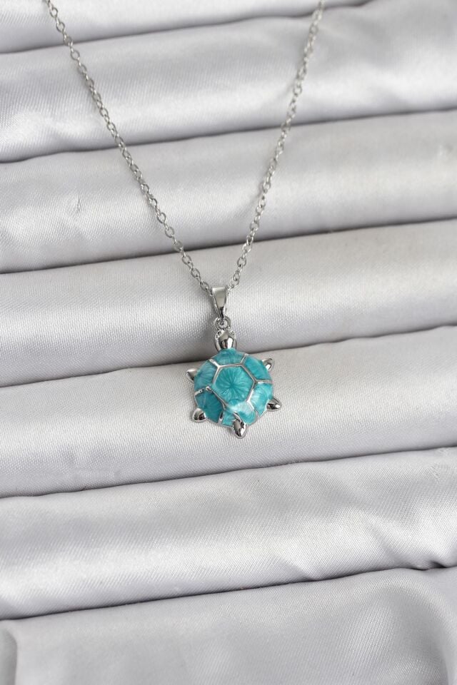 316L Çelik Zincir Gümüş Renk Kaplumbağa Model Kadın Kolye