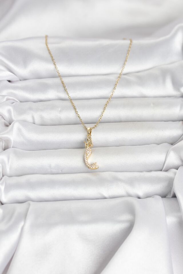 316L Çelik Zincir Gold Renk Zirkon Taşlı Deniz Kızı Model Kadın Kolye