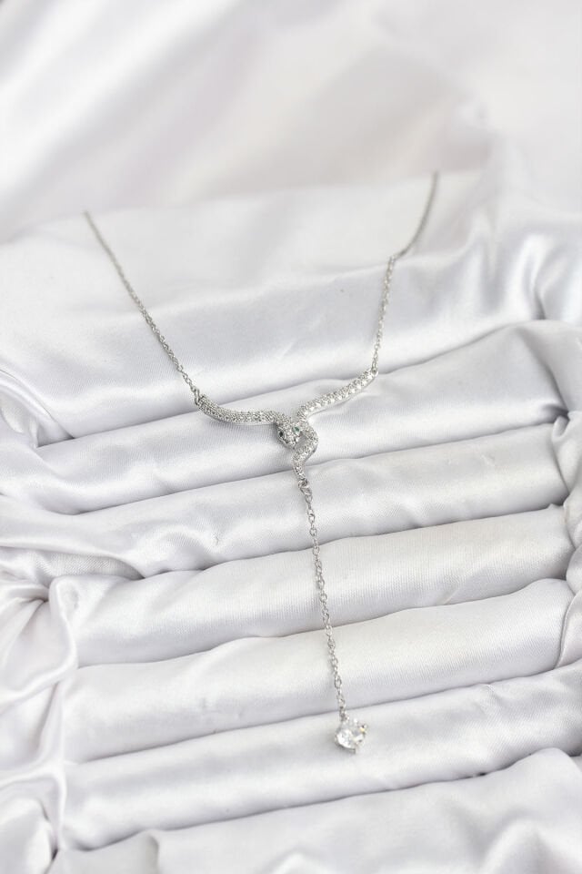 316L Çelik Zincir Gümüş Renk Yılan Model Y Kolye