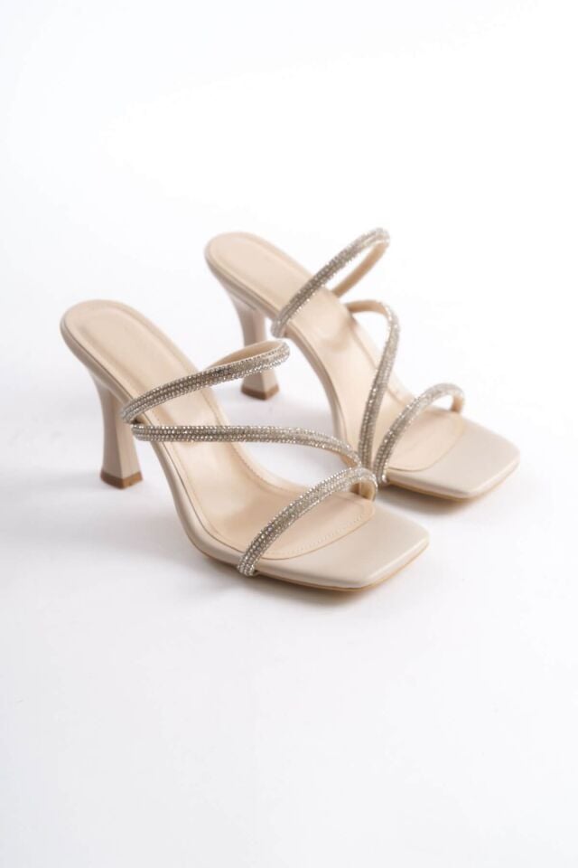 Bej Kadın Taşlı Topuklu Terlik TR20MY04C