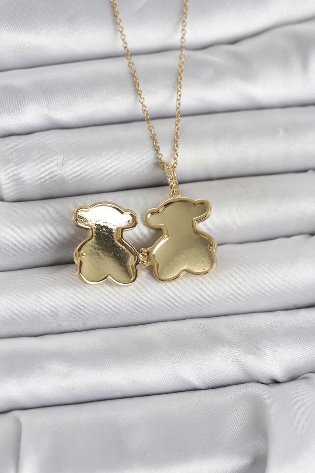 316L Çelik Zincir Gold Renk Ayıcık Model Açılabilir Kadın Kolye