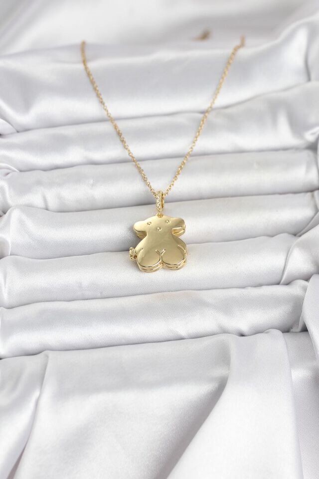 316L Çelik Zincir Gold Renk Ayıcık Model Açılabilir Kadın Kolye