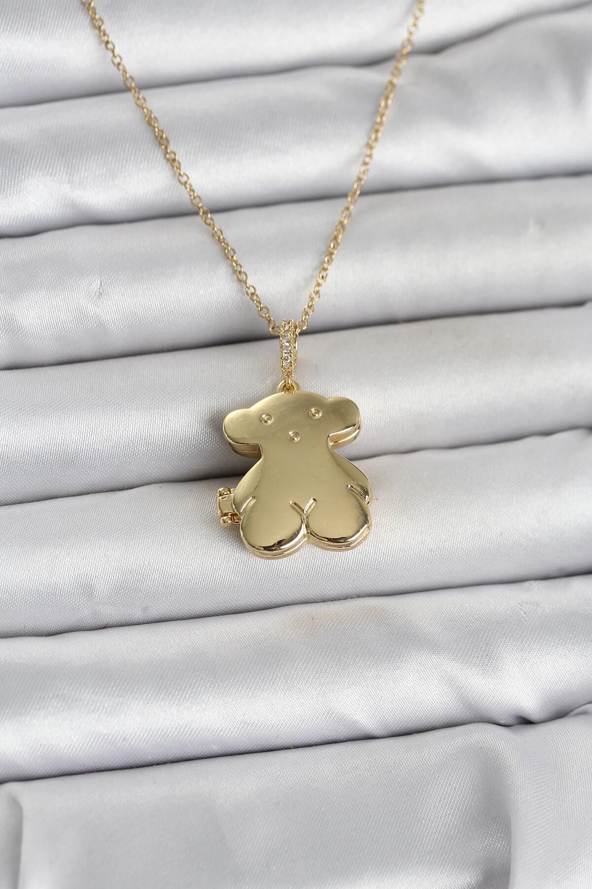 316L Çelik Zincir Gold Renk Ayıcık Model Açılabilir Kadın Kolye