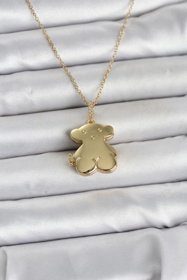 316L Çelik Zincir Gold Renk Ayıcık Model Açılabilir Kadın Kolye