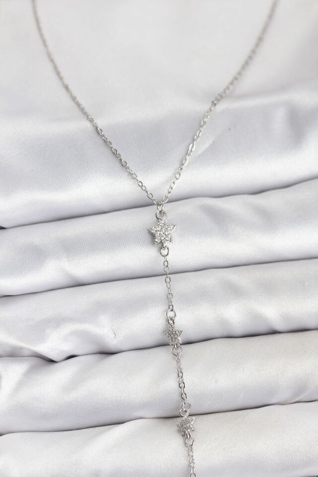 316L Çelik Zincir Gümüş Renkli Yıldız Model Kadın Y Kolye