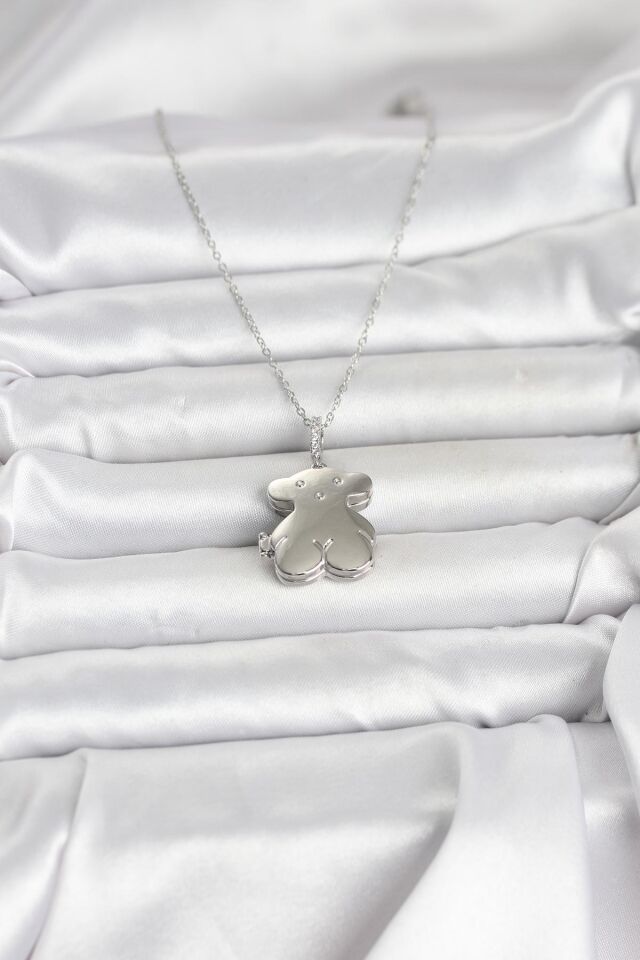 316L Çelik Zincir Gümüş Renk Ayıcık Model Açılabilir Kadın Kolye