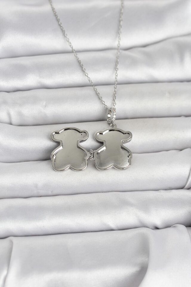 316L Çelik Zincir Gümüş Renk Ayıcık Model Açılabilir Kadın Kolye