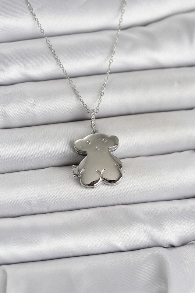 316L Çelik Zincir Gümüş Renk Ayıcık Model Açılabilir Kadın Kolye