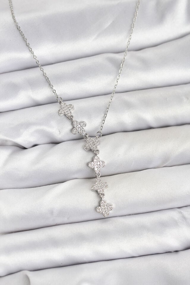 316L Çelik Zincir Gümüş Renk Yonca Model Kadın Kolye