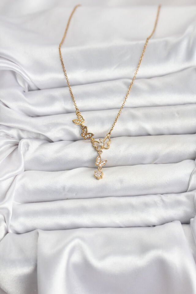 316L Çelik Zincir Gold Renk Kelebek Model Kadın Kolye