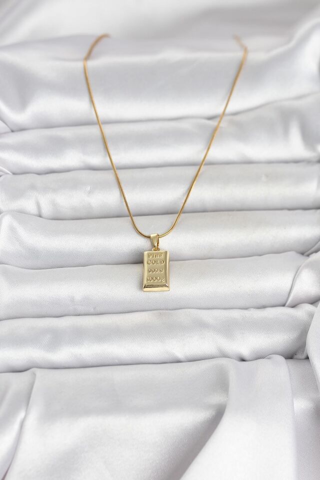 316L Çelik Zincir Gold Renk Külçe Altın Model Kadın Kolye