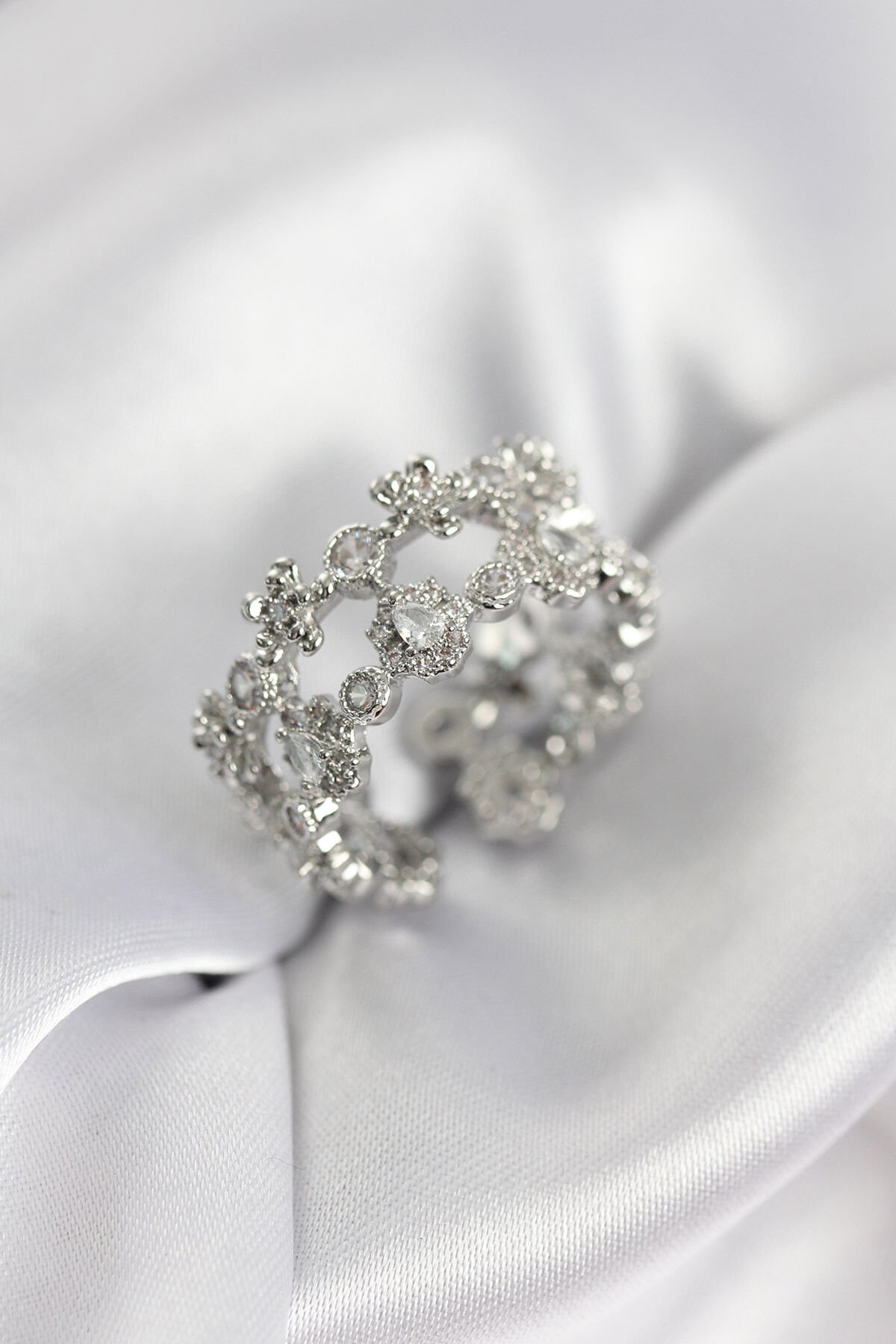 Zirkon Taşlı 2'li Model Gümüş Renk Kadın Yüzük