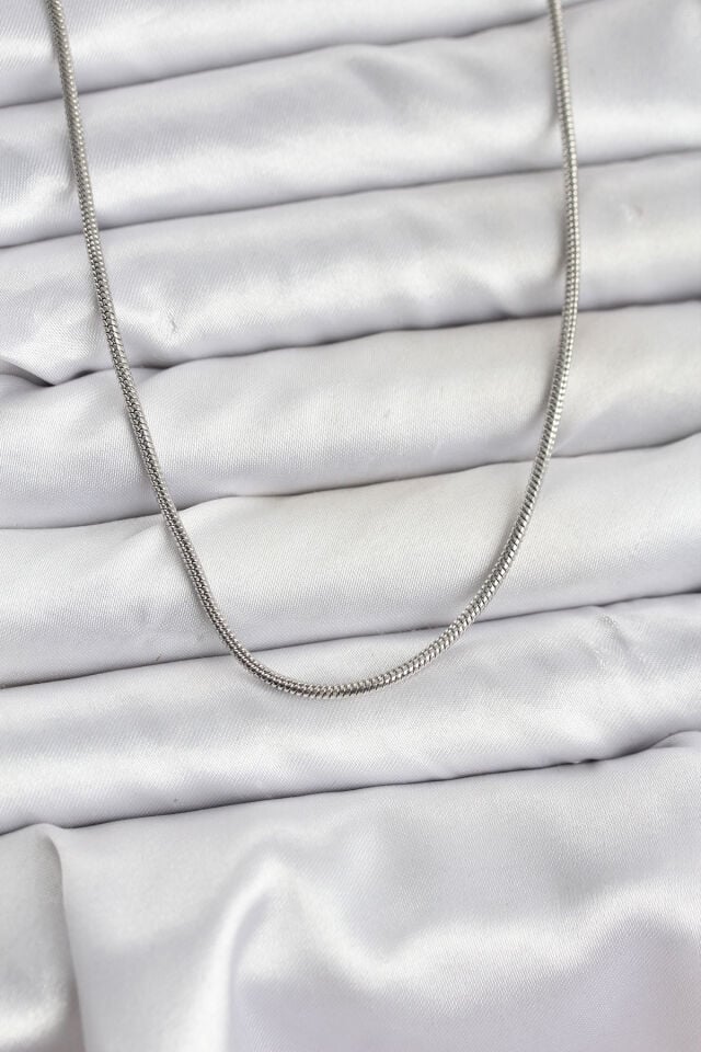 316L Çelik Zincir Gümüş Renk 60 cm Yılan Zincir Kadın Kolye