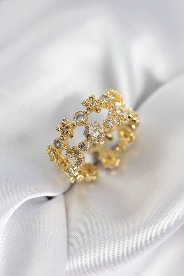 Zirkon Taşlı 2'li Model Gold Renk Kadın Yüzük