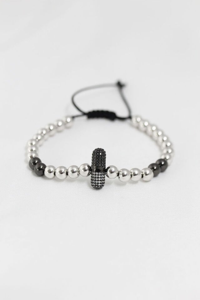 Füme Gümüş Renk Çelik Zirkon Objeli Asansörlü Bileklik