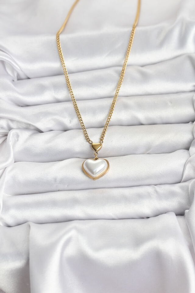 316L Çelik Zincir Gold Renk Bombeli Kalp Model Kadın Kolye