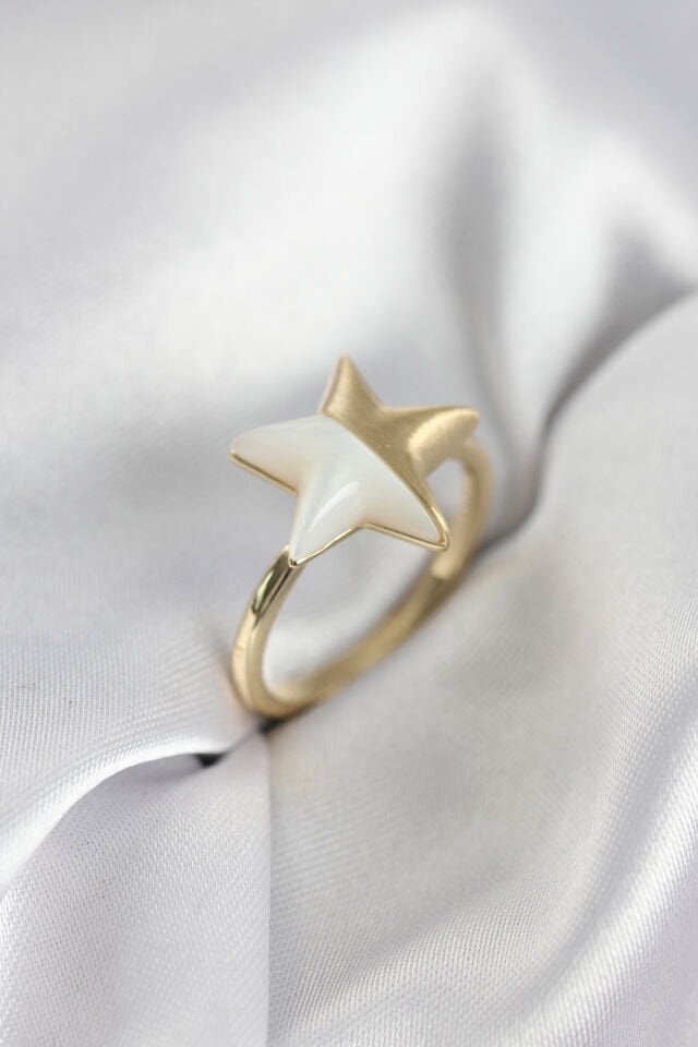 Gold Renk Sedefli Yıldız Model Kadın Yüzük