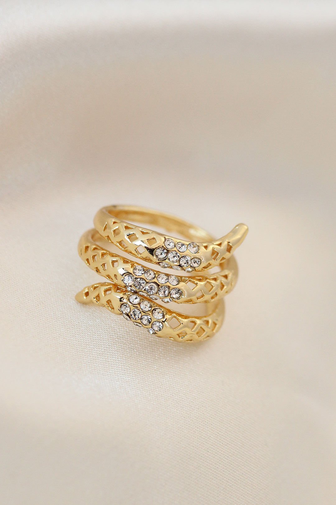 Ayarlamalı Altın Renk Metal Zirkon Taşlı Yüzük