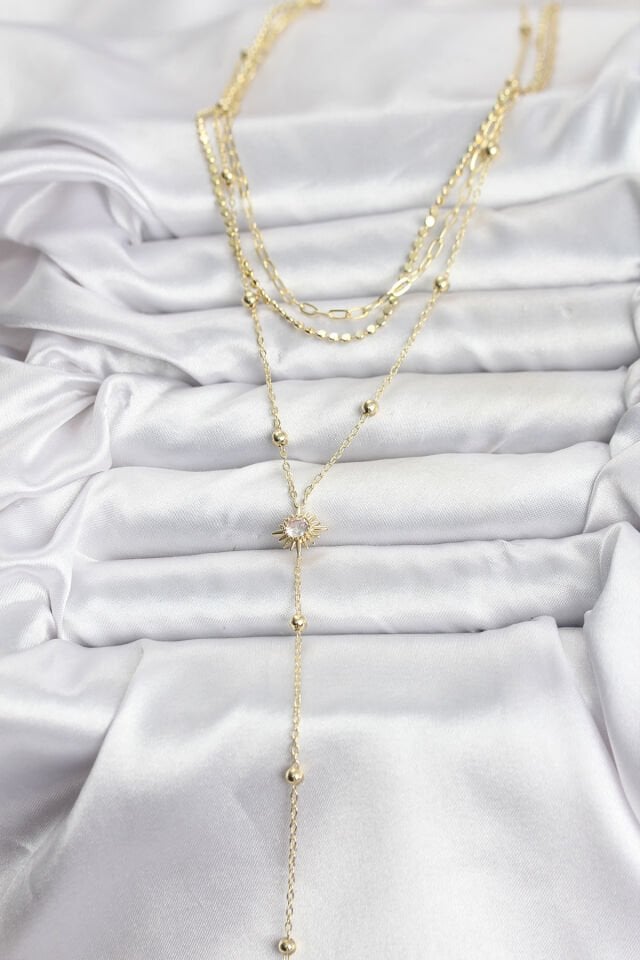 Pirinç Gold Renk Güneş Model Detaylı 3'lü Kombin Y Kadın Kolye