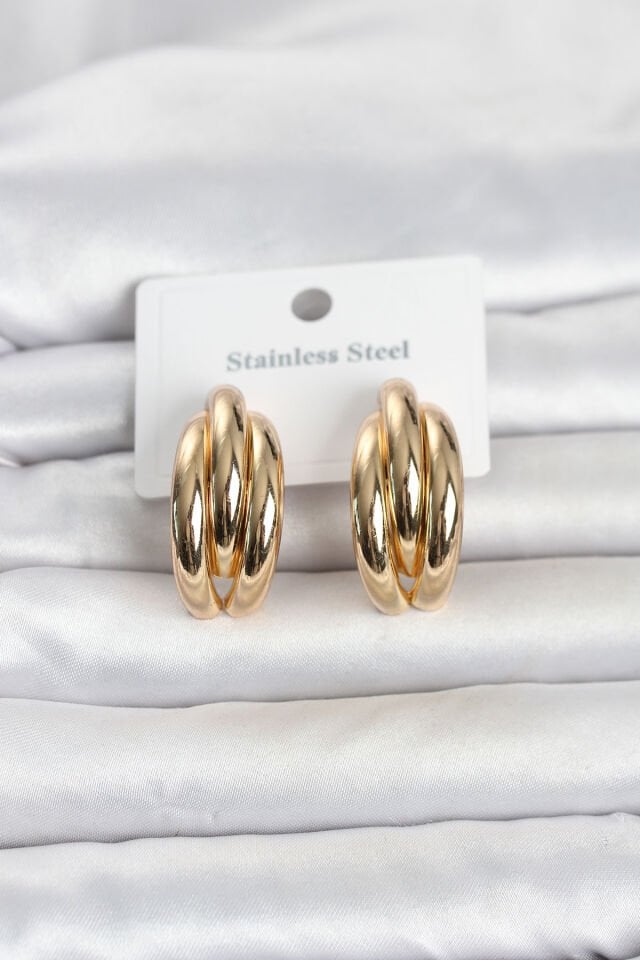 316L Çelik Gold Renk Yarım Halka Model Kadın Küpe