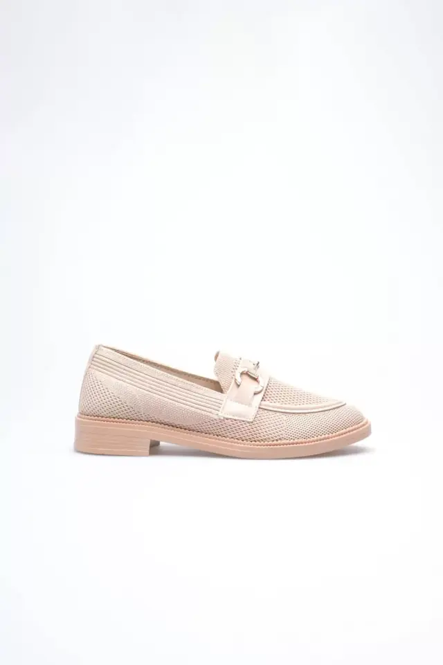 Bej Kadın Loafer Metal Tokalı Rahat Günlük Ayakkabı TR30MS02B