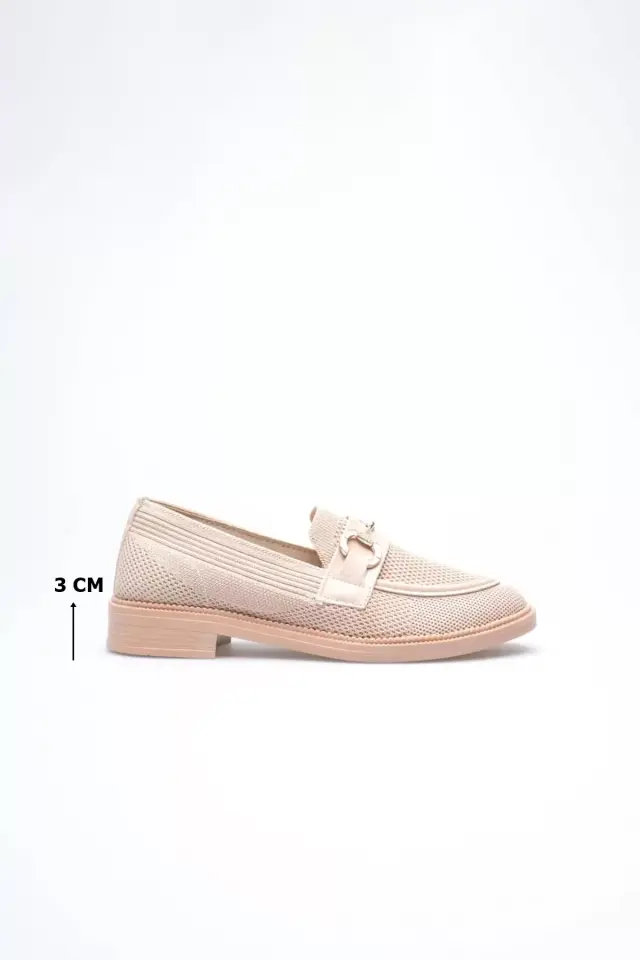 Bej Kadın Loafer Metal Tokalı Rahat Günlük Ayakkabı TR30MS02B