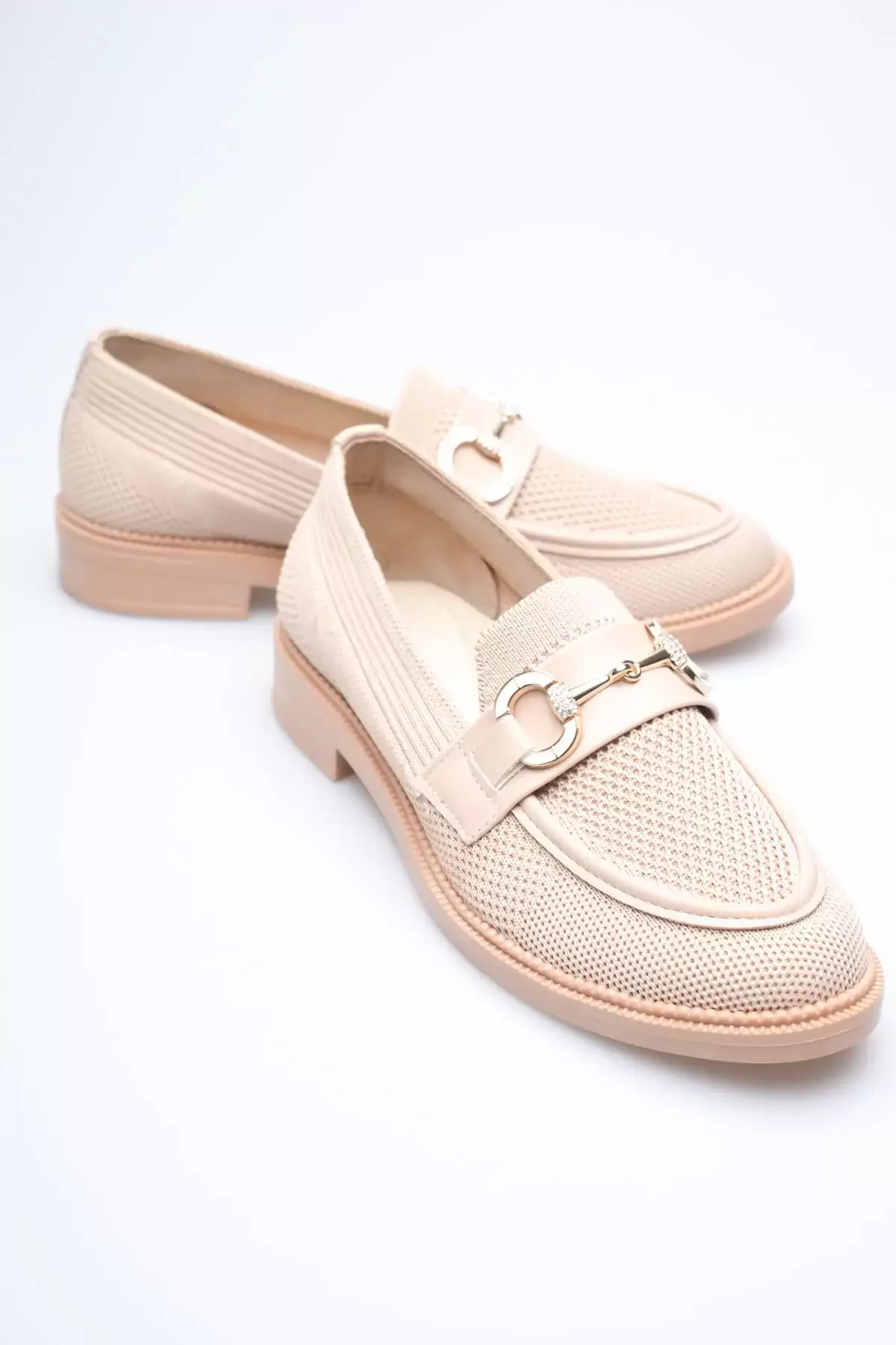 Bej Kadın Loafer Metal Tokalı Rahat Günlük Ayakkabı TR30MS02B