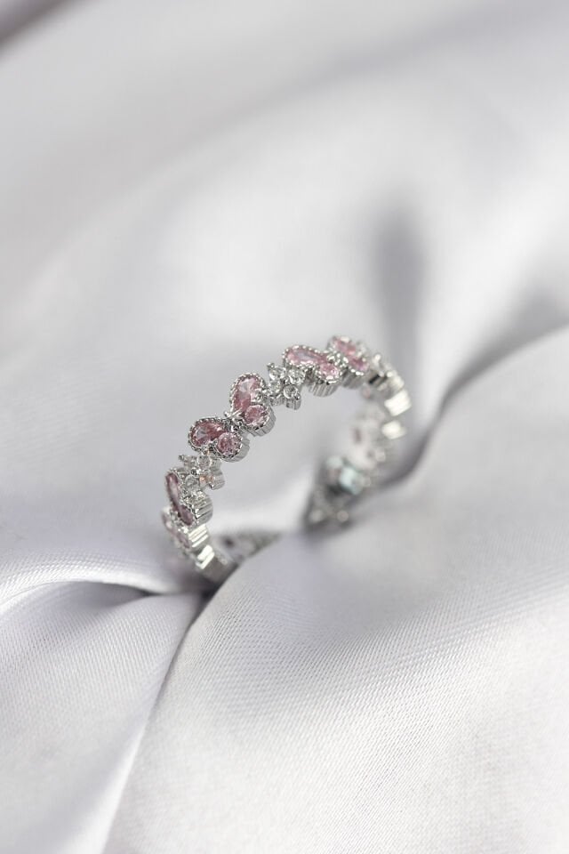 Pembe Zirkon Taşlı Kelebek Model Kadın Yüzük