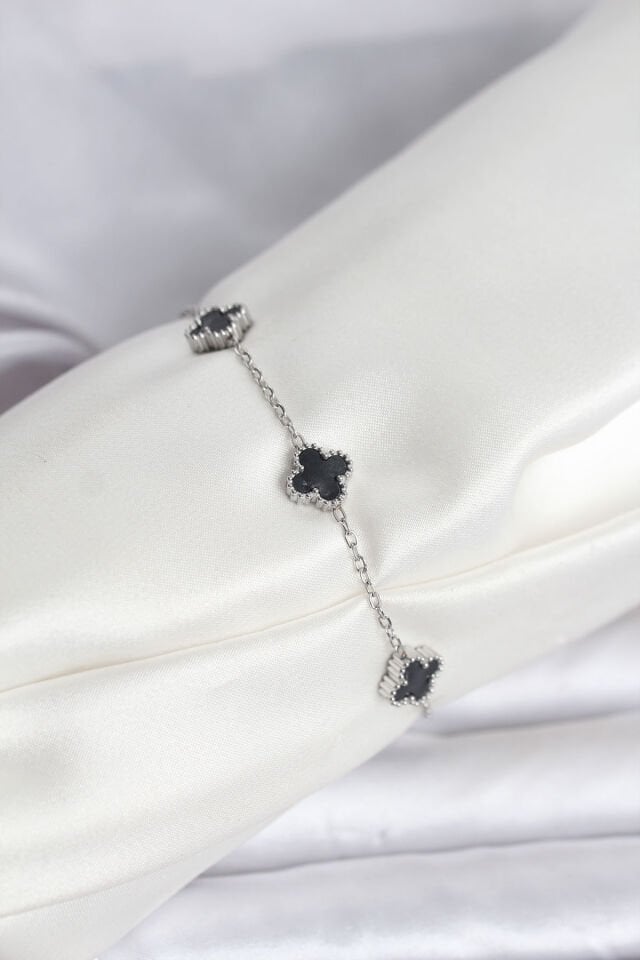 316L Çelik Gümüş Renk Siyah Baby Boy Yonca Bileklik