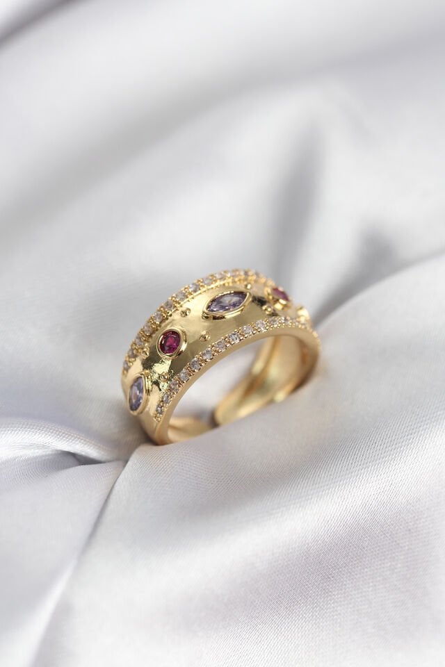 Gold Renk Zirkon Taşlı Vintage Kadın Yüzük