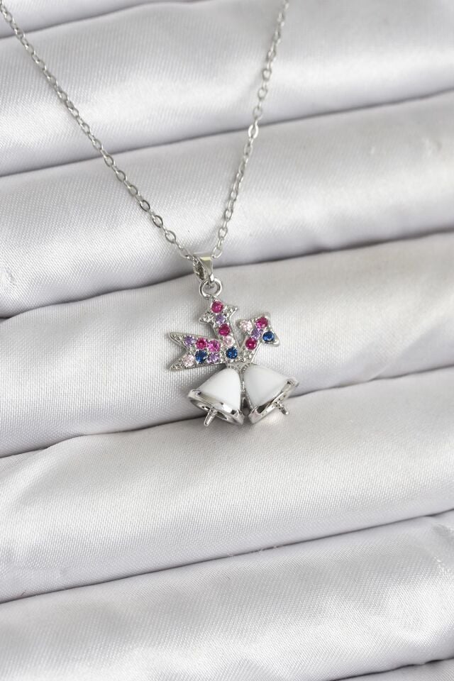 316L Çelik Zincir Gümüş Renk Chirtsmas Bell Model Yılbaşı Temalı Kadın Kolye