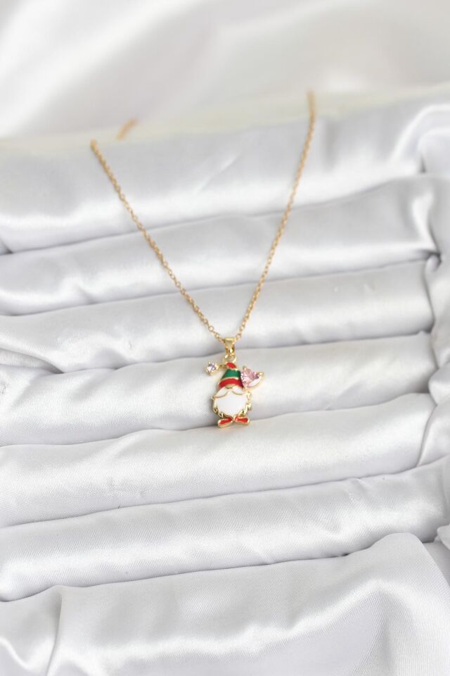 316L Çelik Zincir Gold Renk Yılbaşı Teması Kadın Kolye