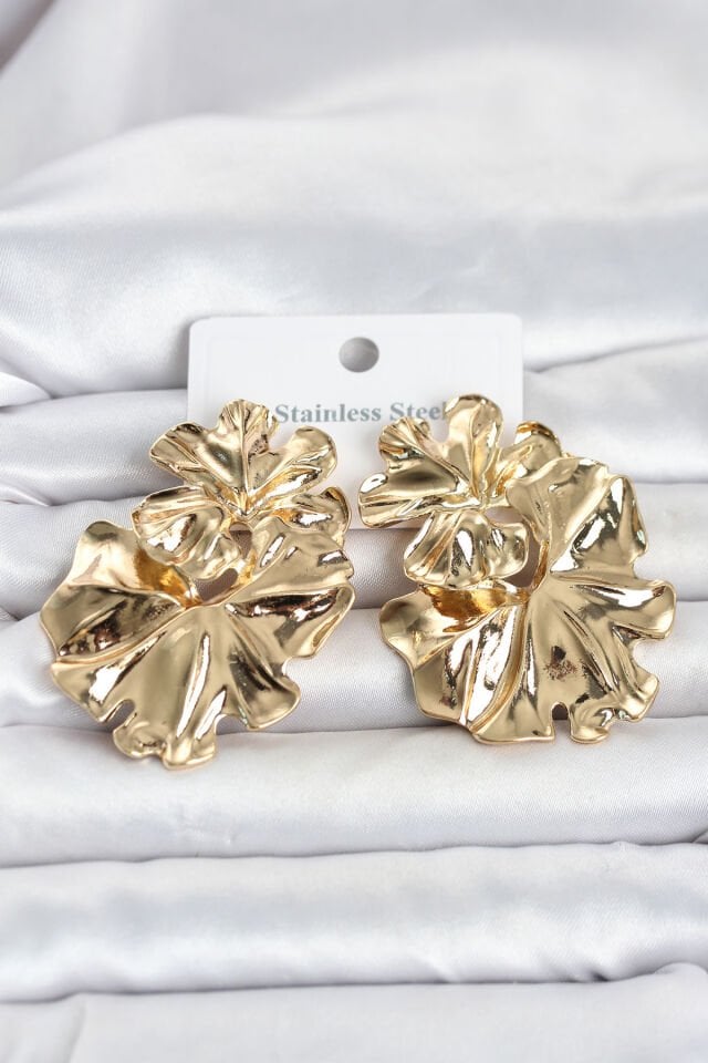 316L Çelik Gold Renk Lotus Model Kadın Küpe