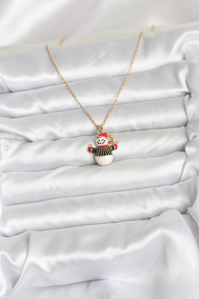 316L Çelik Zincir Gold Renk Kardan Adam Figürlü Yılbaşı Temalı Kadın Kolye