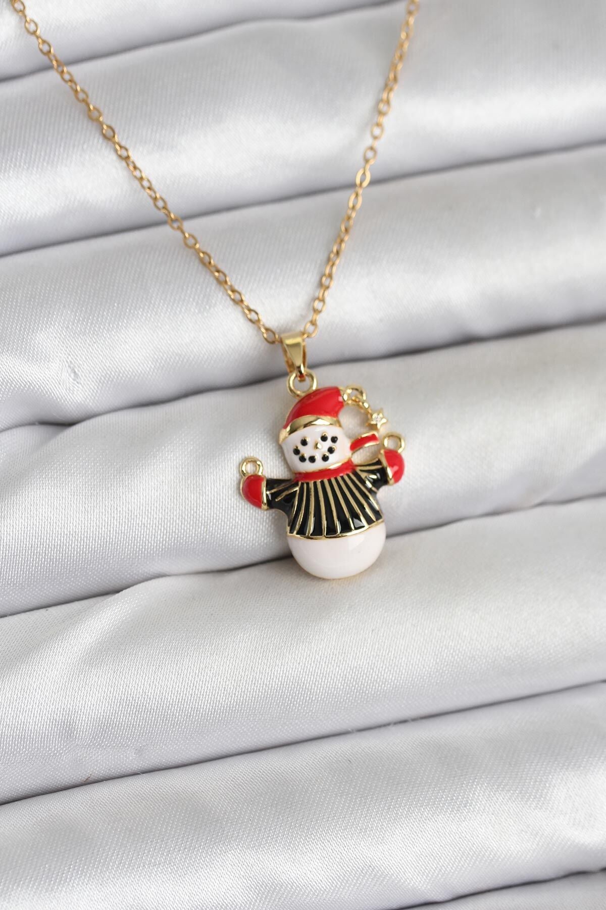 316L Çelik Zincir Gold Renk Kardan Adam Figürlü Yılbaşı Temalı Kadın Kolye