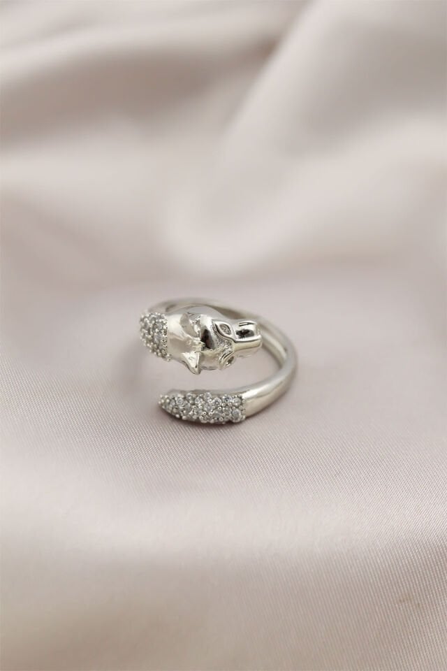 Gümüş Renkli Metal Kaplan Model Zirkon Taşlı Kadın Yüzük