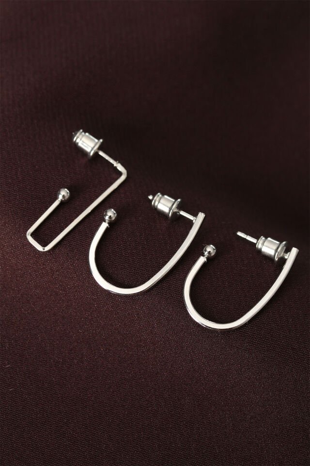 küpeGeometrik Model Gümüş Renk Metal Çoklu Küpe