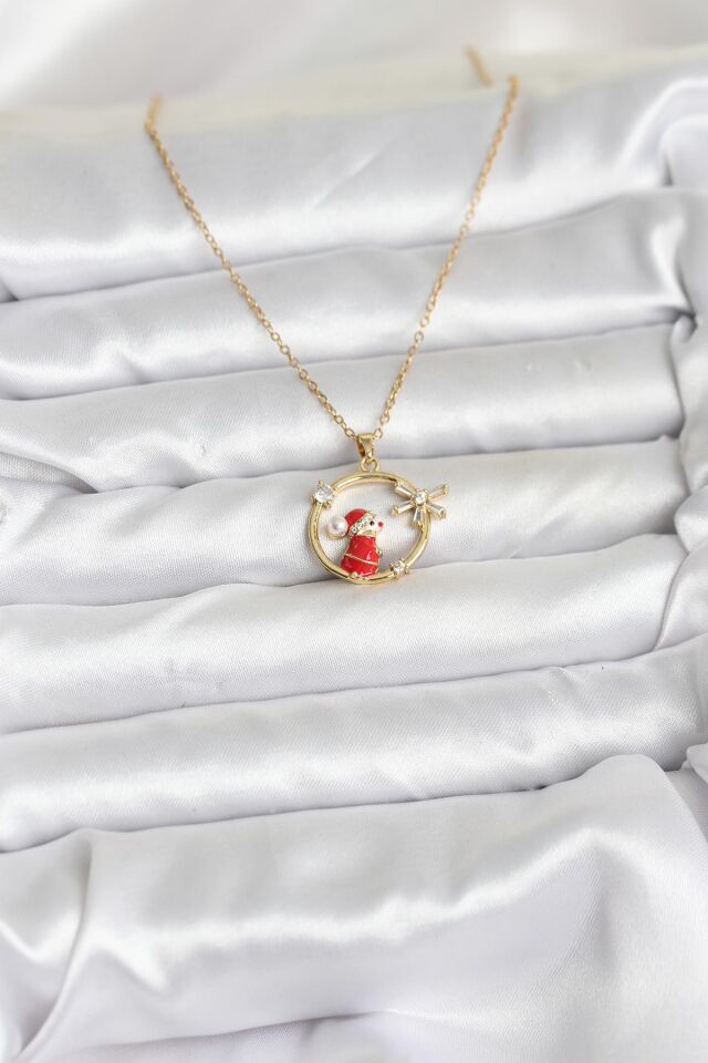 316L Çelik Zincir Gold Zirkon Taşlı Yılbaşı Tema Kadın Kolye