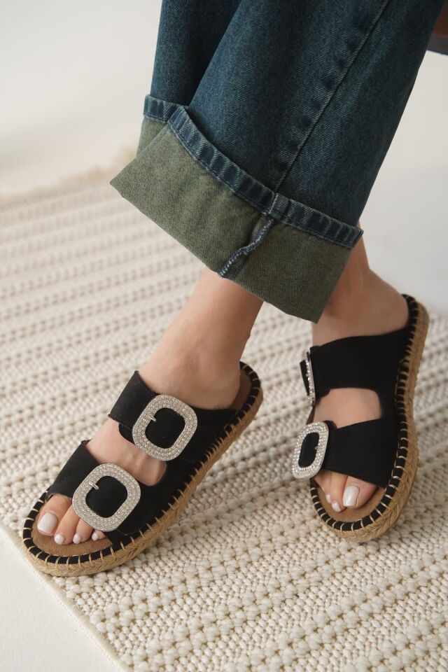 Süet Siyah Taşlı Kadın Terlik TR35MY05A