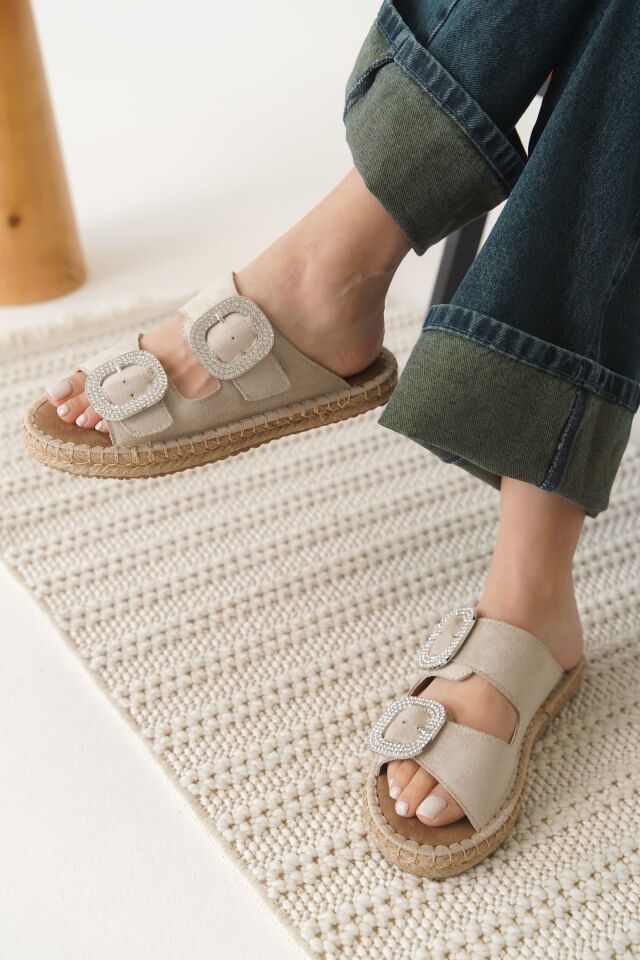 Süet Bej Taşlı Kadın Terlik TR35MY05B