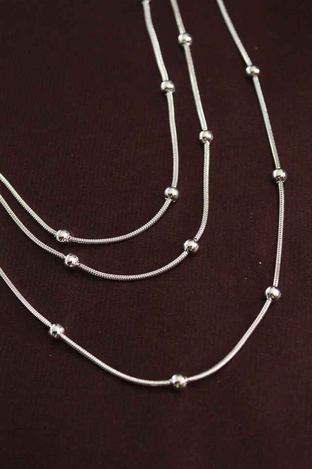 316L Çelik Gümüş Renk Minimal Topçuk Model Çoklu Kolye