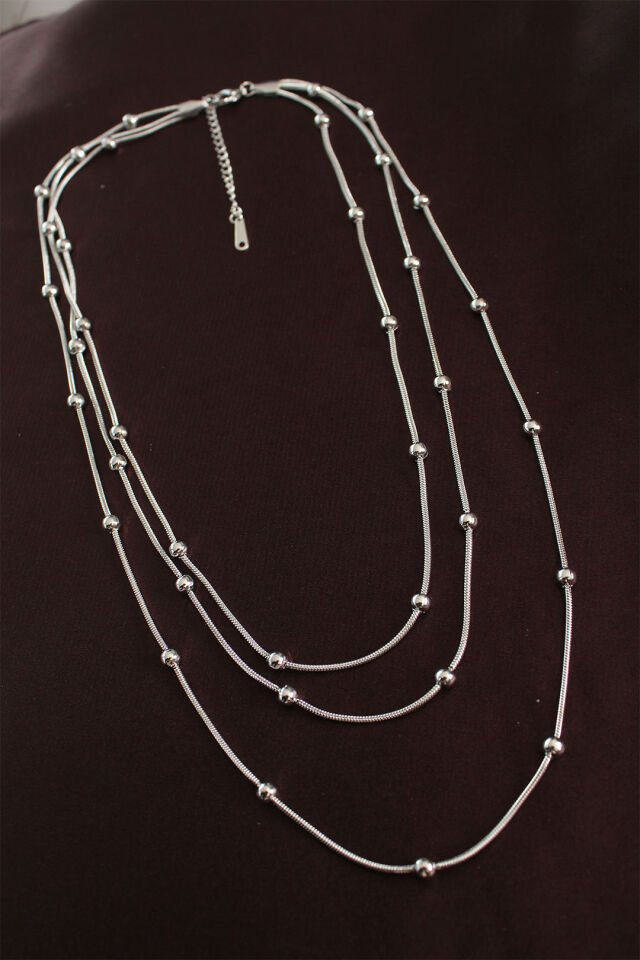 316L Çelik Gümüş Renk Minimal Topçuk Model Çoklu Kolye