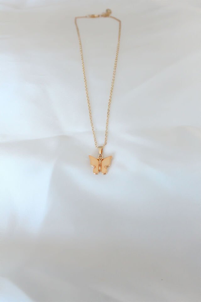 Gold Kaplama Sarı Renk Sedefli Kelebek Kolye