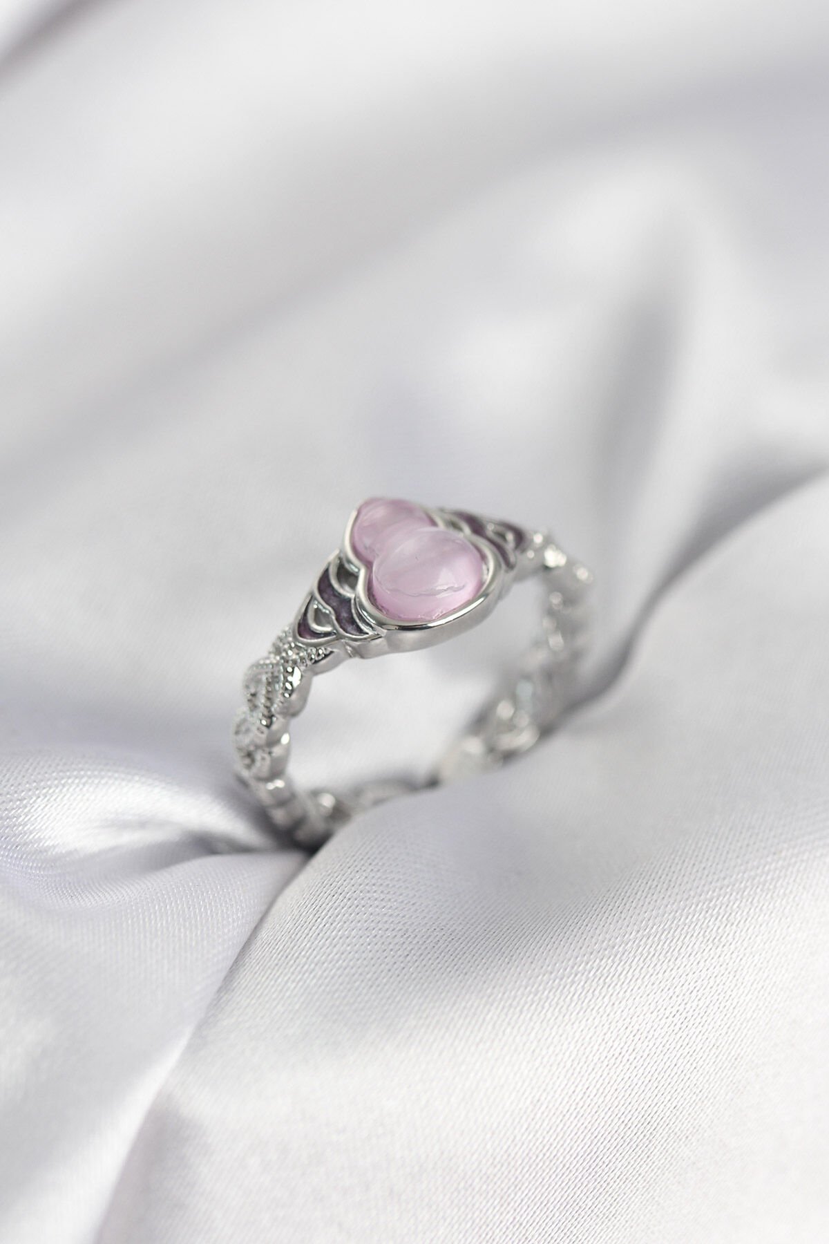 Gümüş Renk Pembe Damla Model Kadın Yüzük