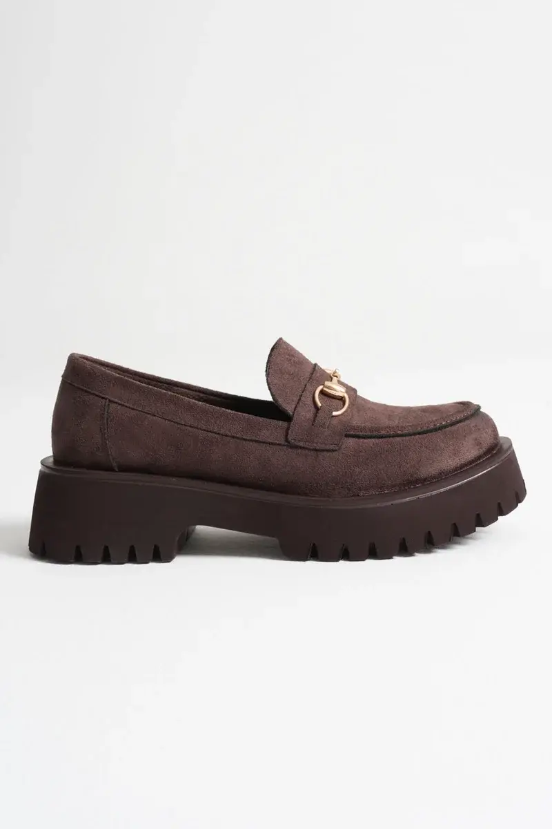 Toka Detaylı Acı Kahve Süet Günlük Loafer Ayakkabı TR10MS04E