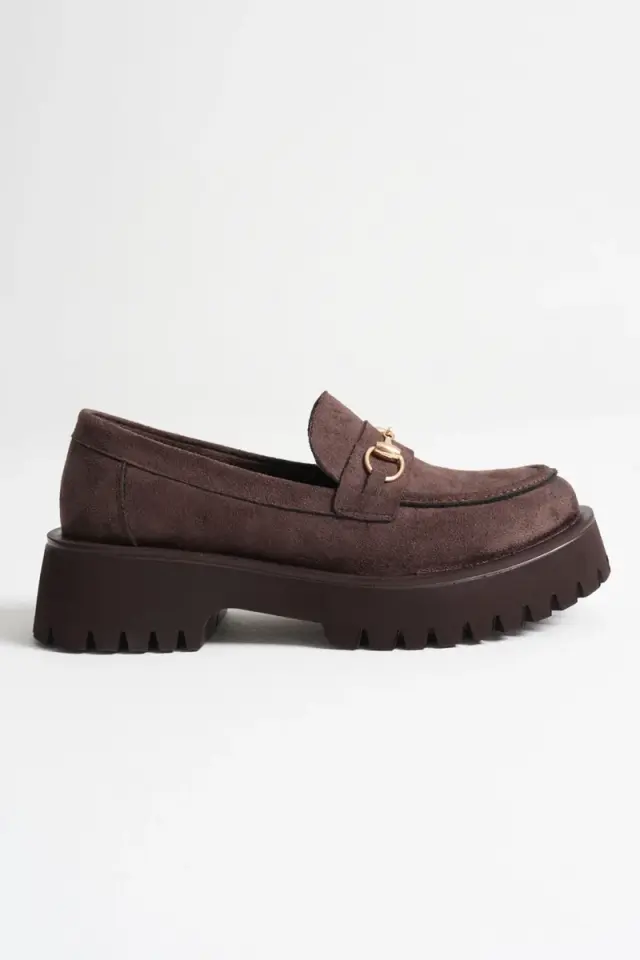 Toka Detaylı Acı Kahve Süet Günlük Loafer Ayakkabı TR10MS04E