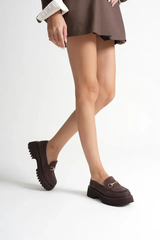 Toka Detaylı Acı Kahve Süet Günlük Loafer Ayakkabı TR10MS04E